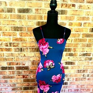 Royal blue floral spaghetti strap mini dress
